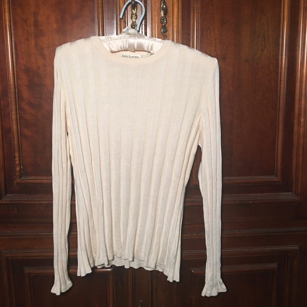 Ann Taylor silk ribbed knit  long sleeve crew neck sweater szM